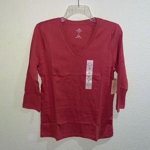 NWT St. John’s Bay Brick red 3/4 sleeve v-neck shirt